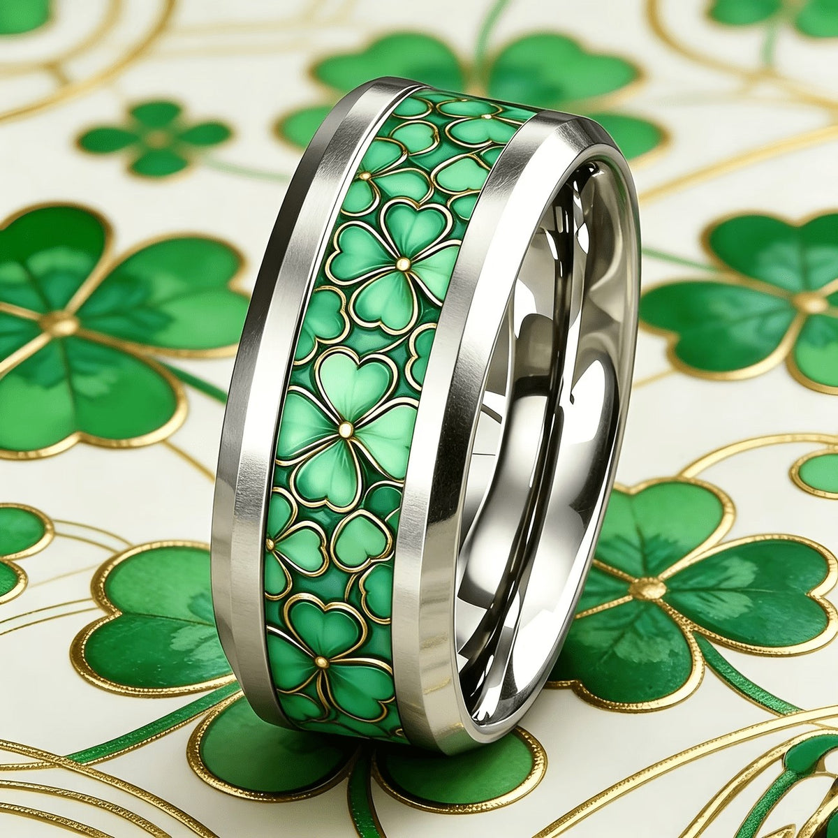 Green Clover Inlay Ring
