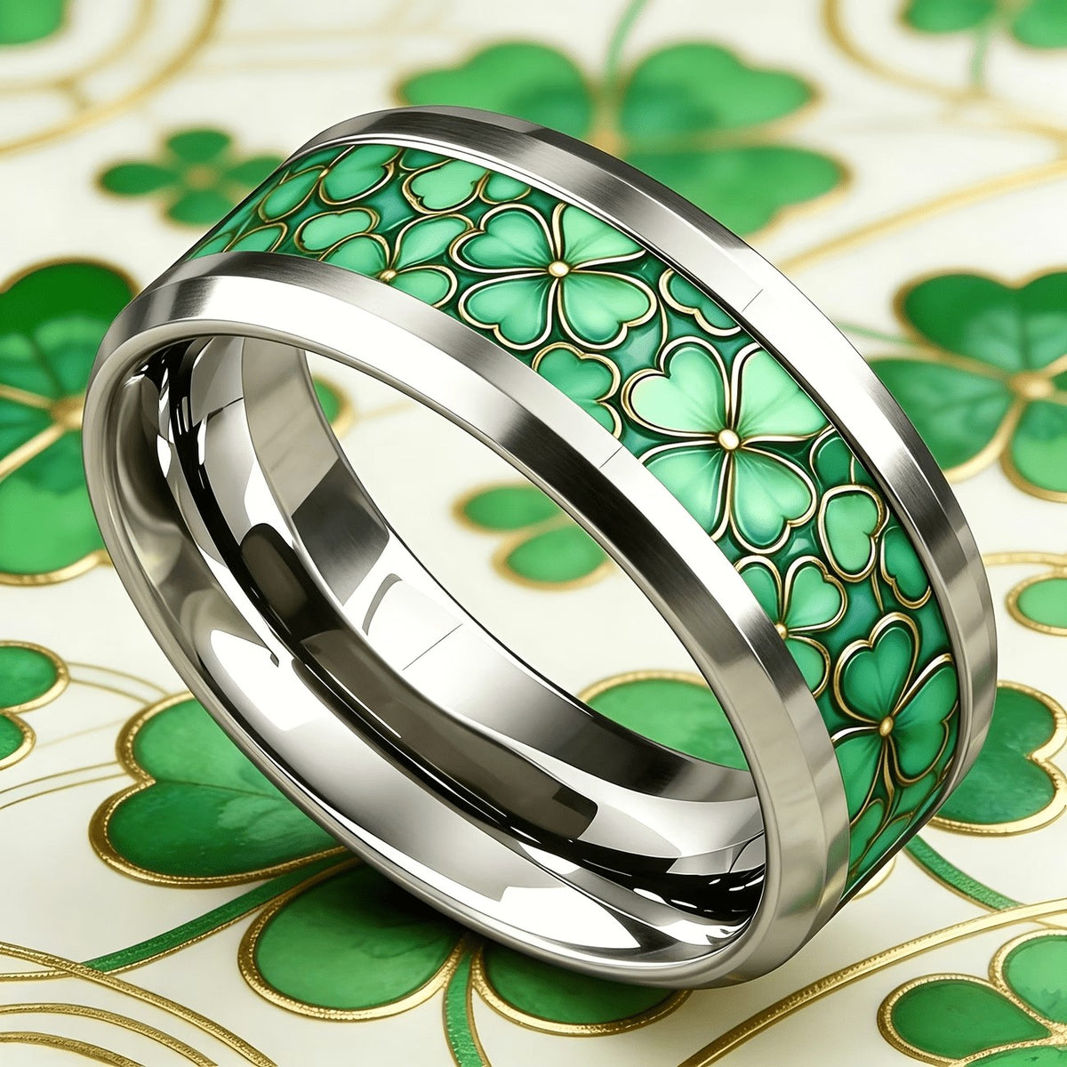 Green Clover Inlay Ring