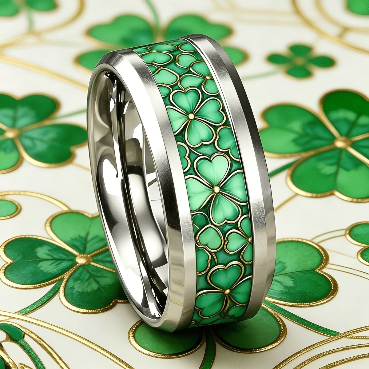 Green Clover Inlay Ring