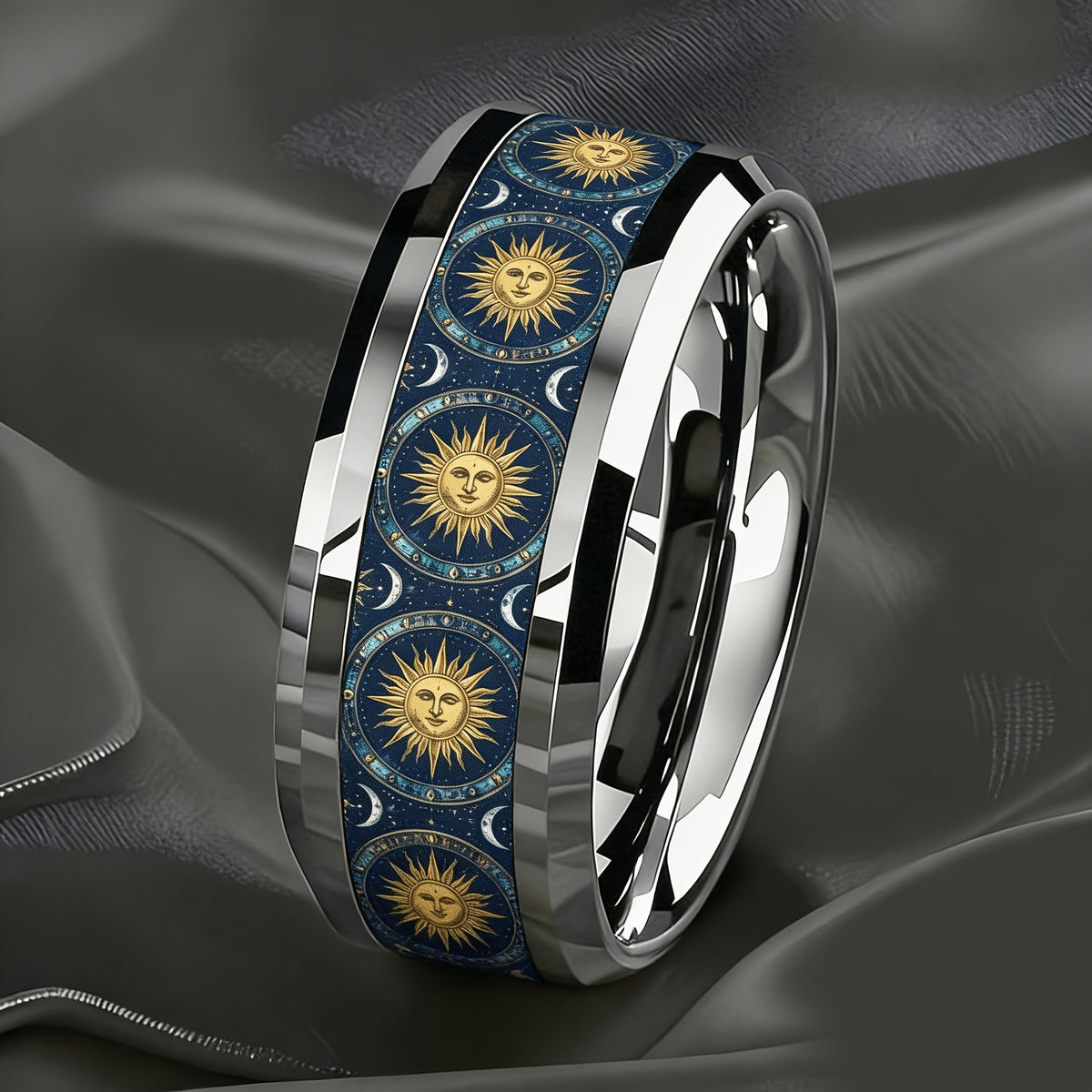 Navy Sun & Moon Inlay Ring