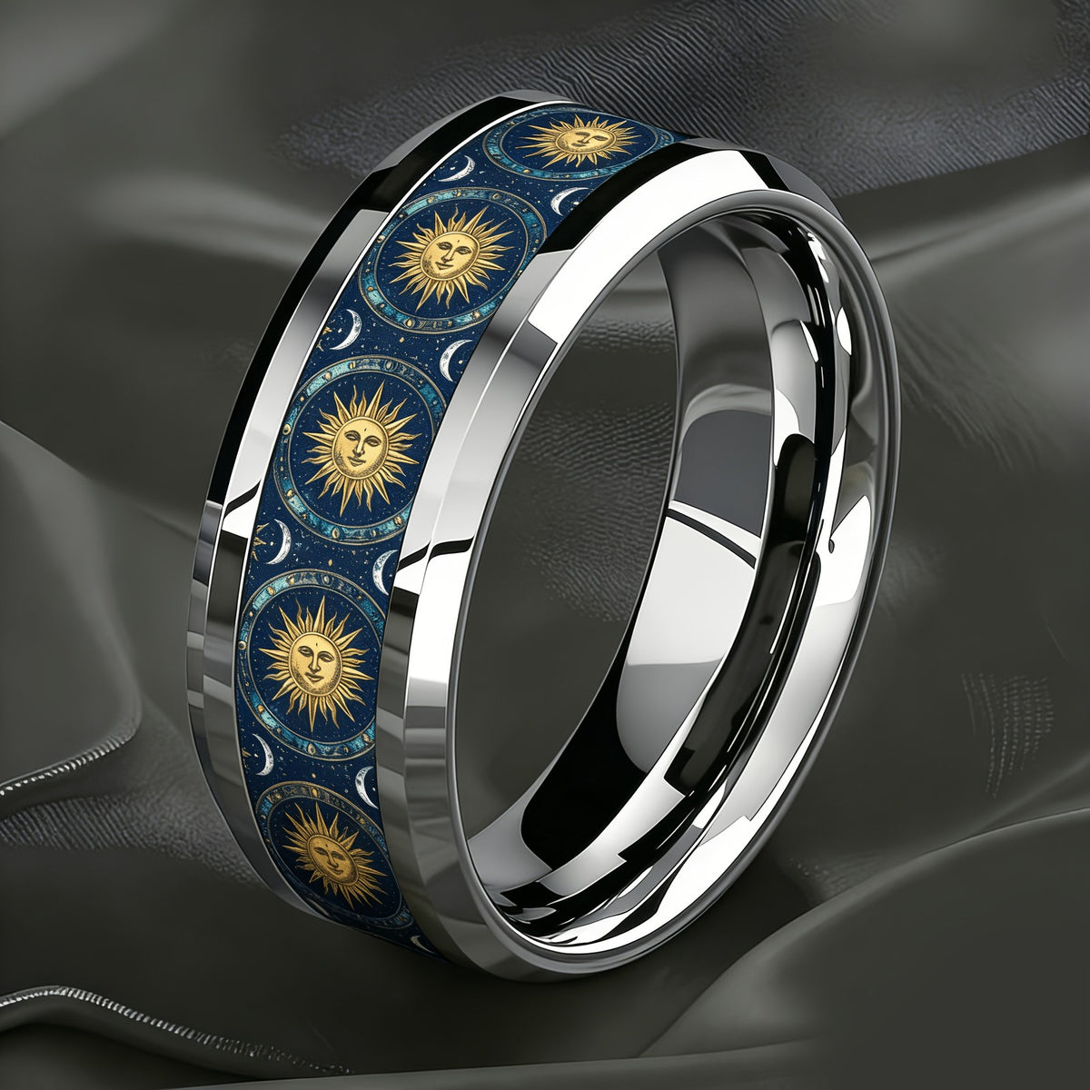 Navy Sun & Moon Inlay Ring