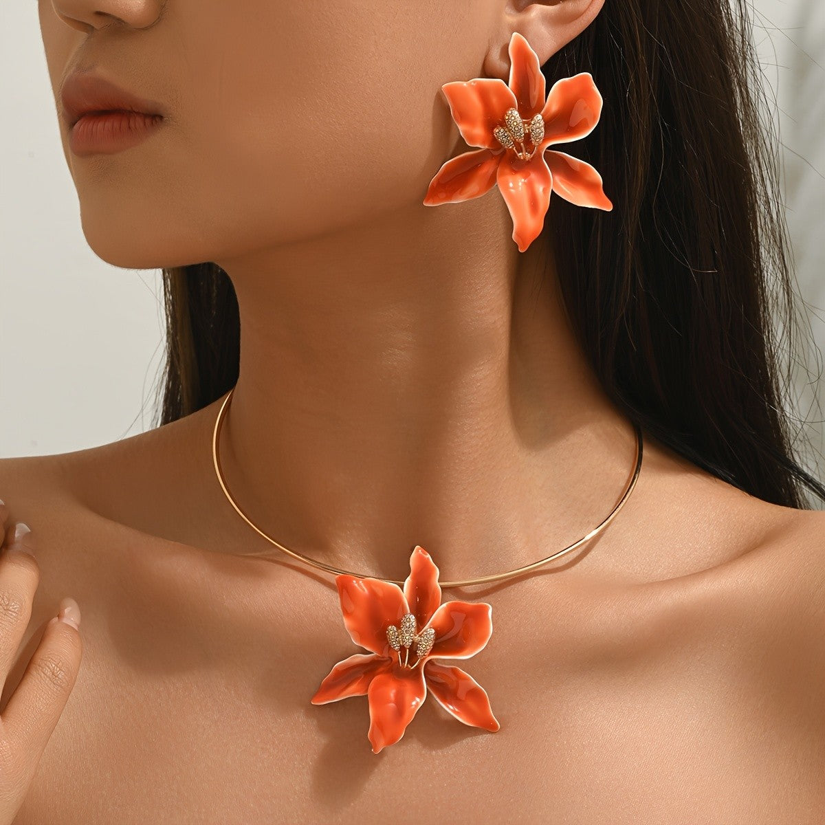 Orange Floral Jewelry Set