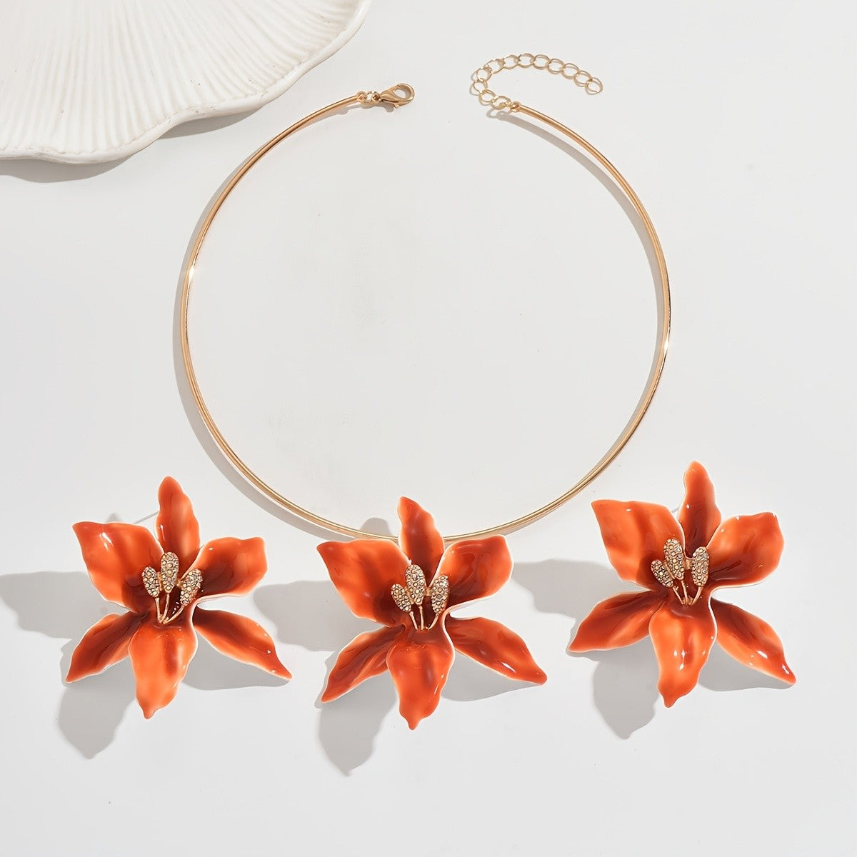 Orange Floral Jewelry Set