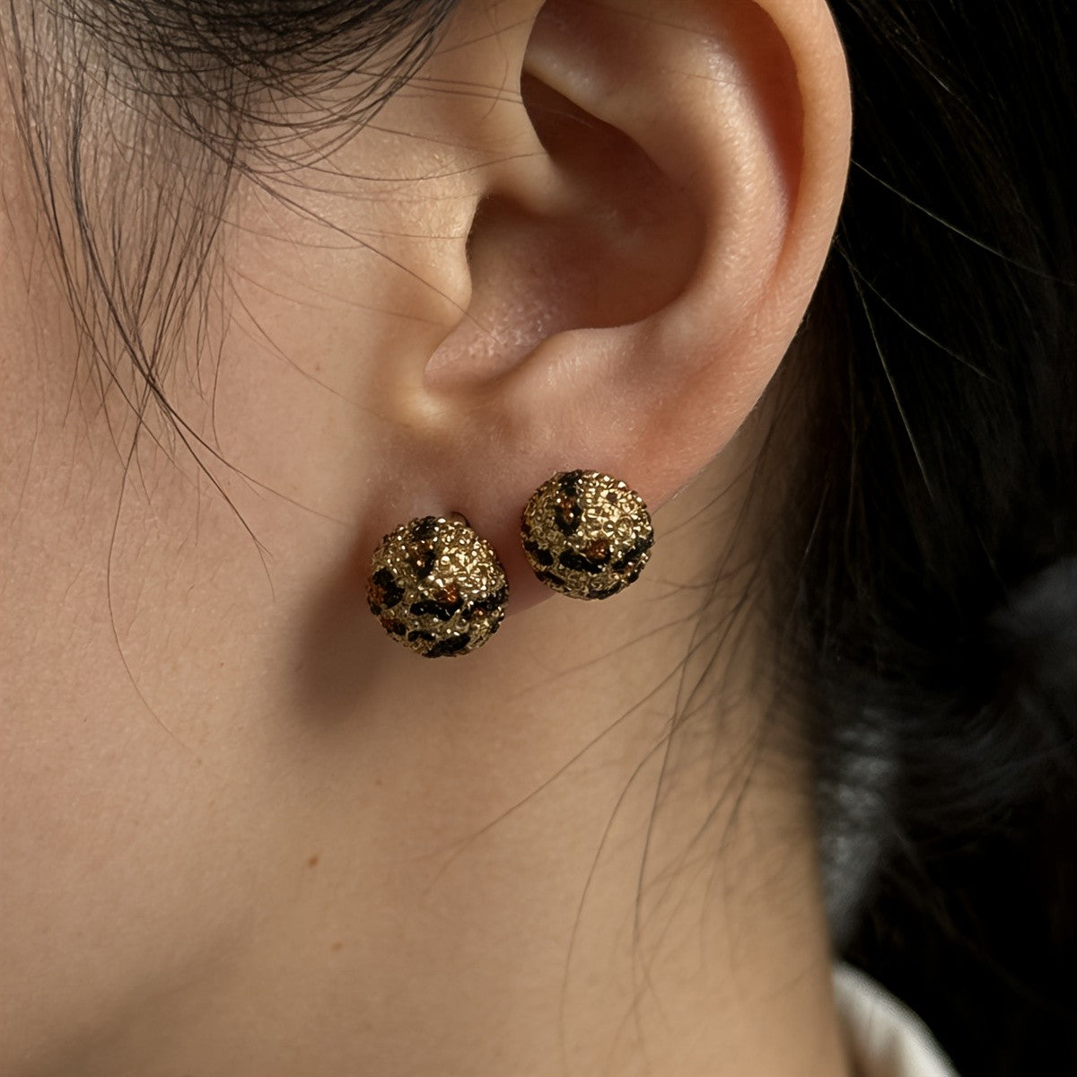 Textured Leopard Stud Earrings