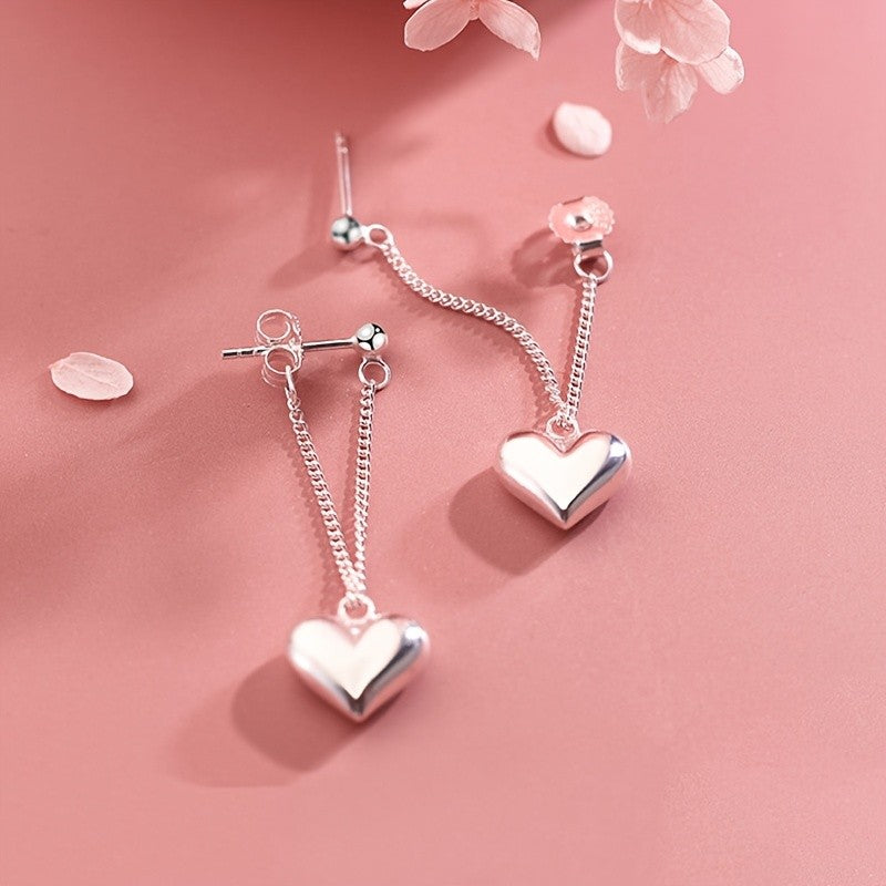 Polished Heart Chain Drop Earrings