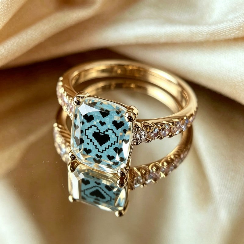 Pixel Heart Square Ring