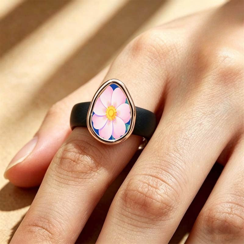 Pink Floral Teardrop Ring