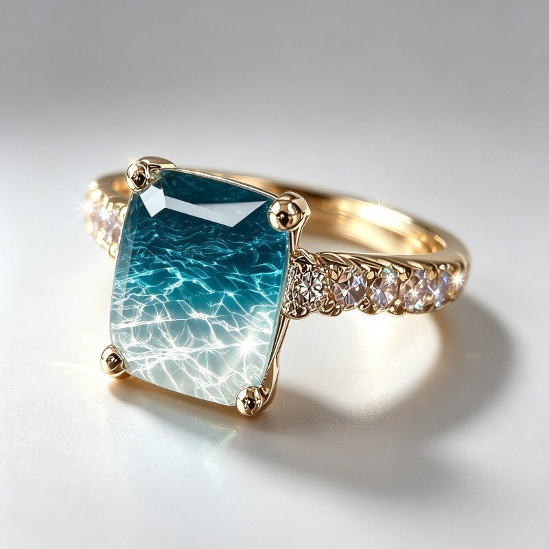 Blue Water Texture Square Ring
