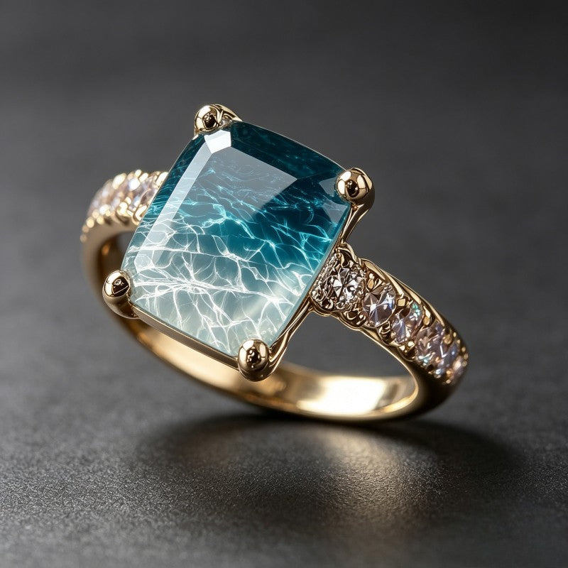 Blue Water Texture Square Ring
