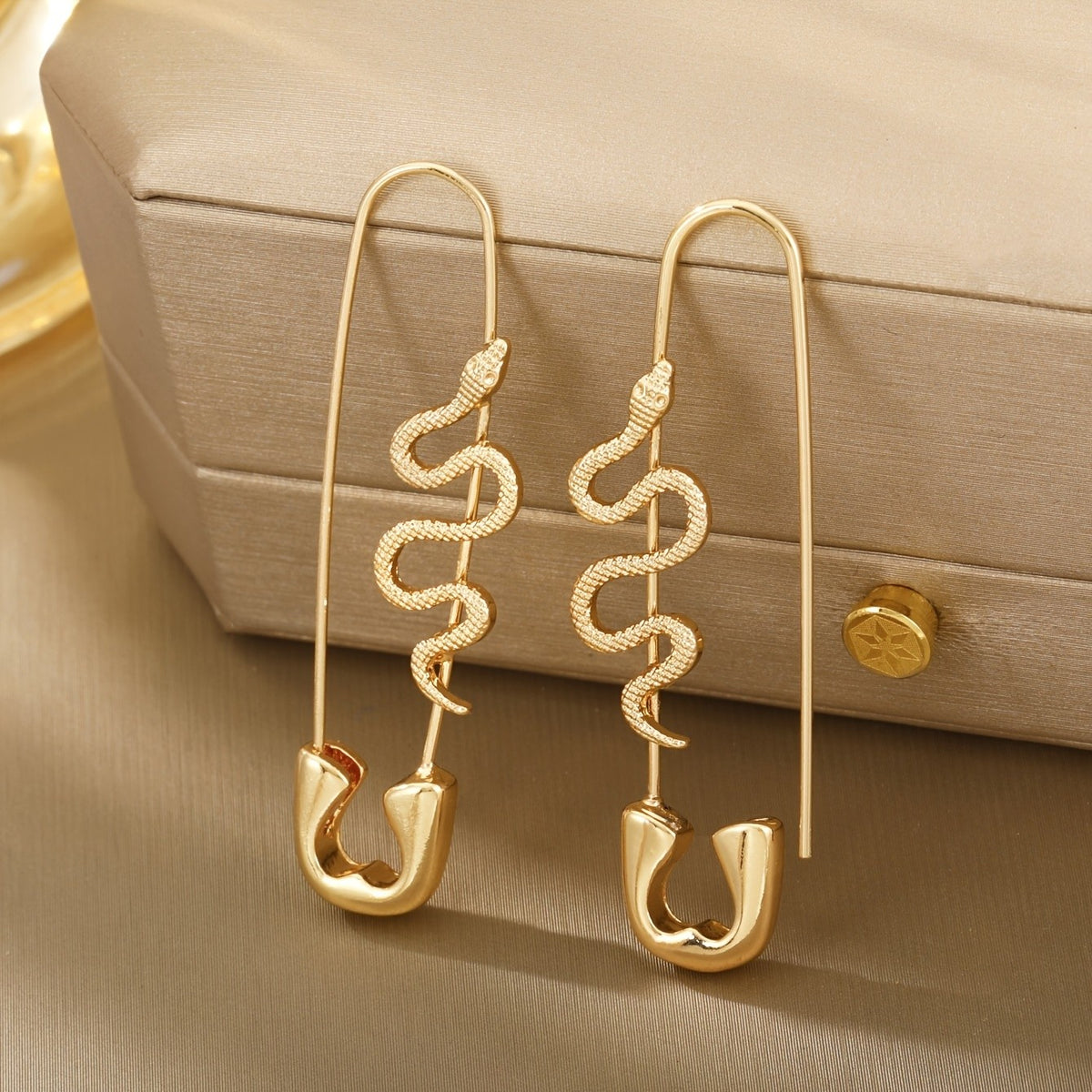 Snake Safety Pin Drop Earrings