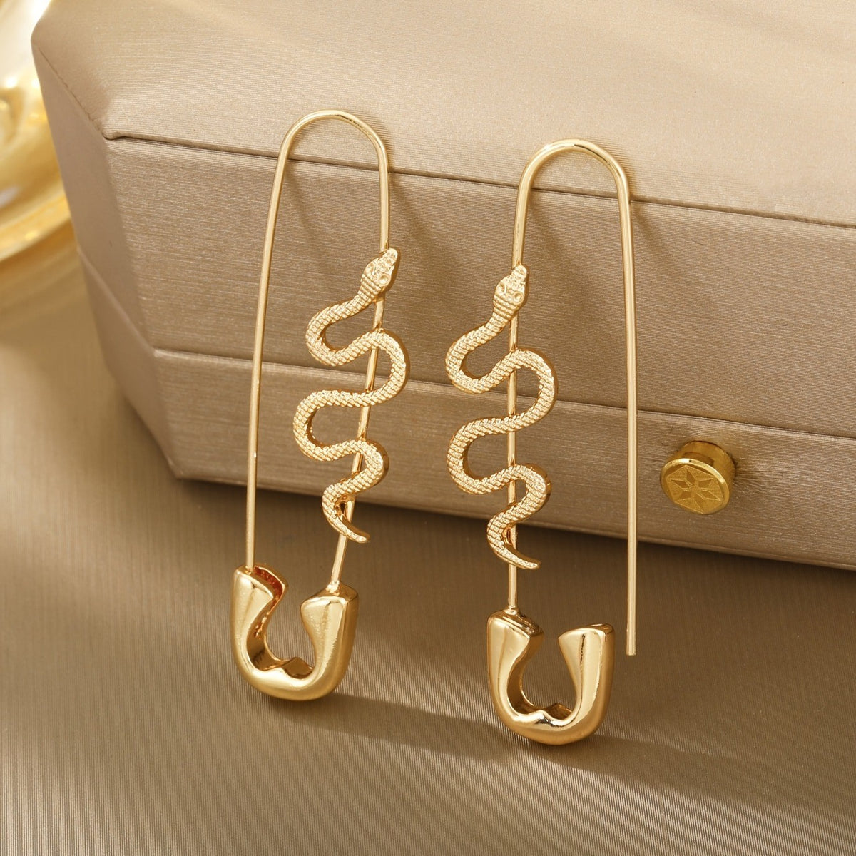 Snake Safety Pin Drop Earrings