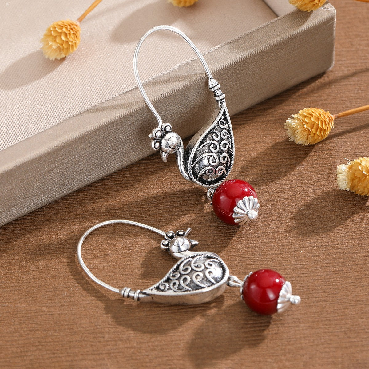Peacock Scrollwork Drop Earrings