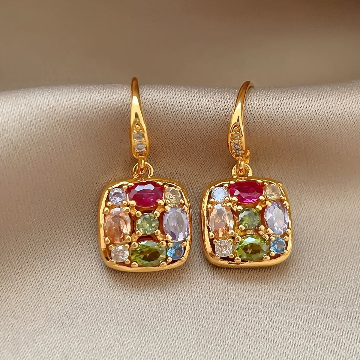 Multicolor Square Drop Earrings