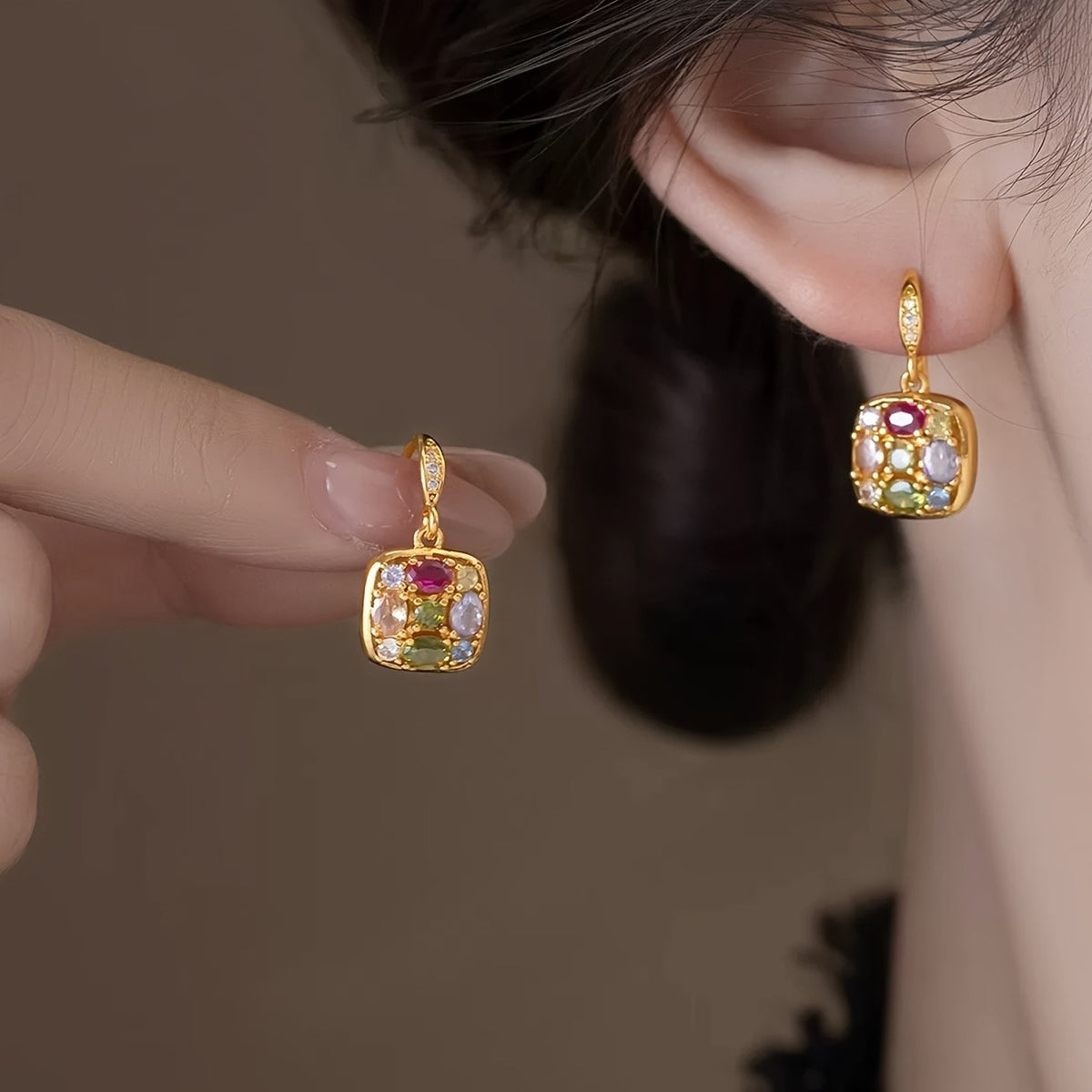 Multicolor Square Drop Earrings