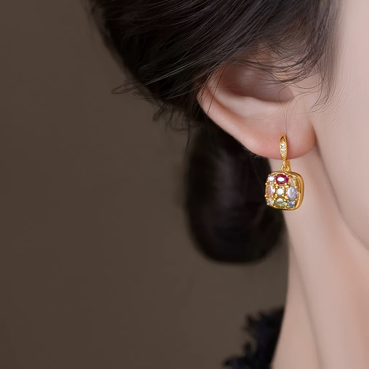 Multicolor Square Drop Earrings