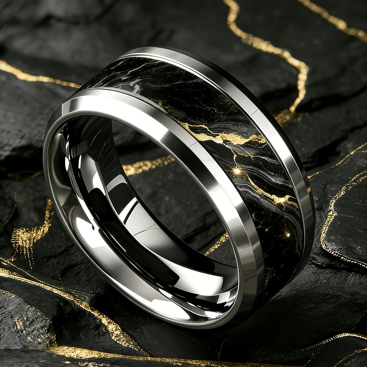 Black Marble Statement Ring
