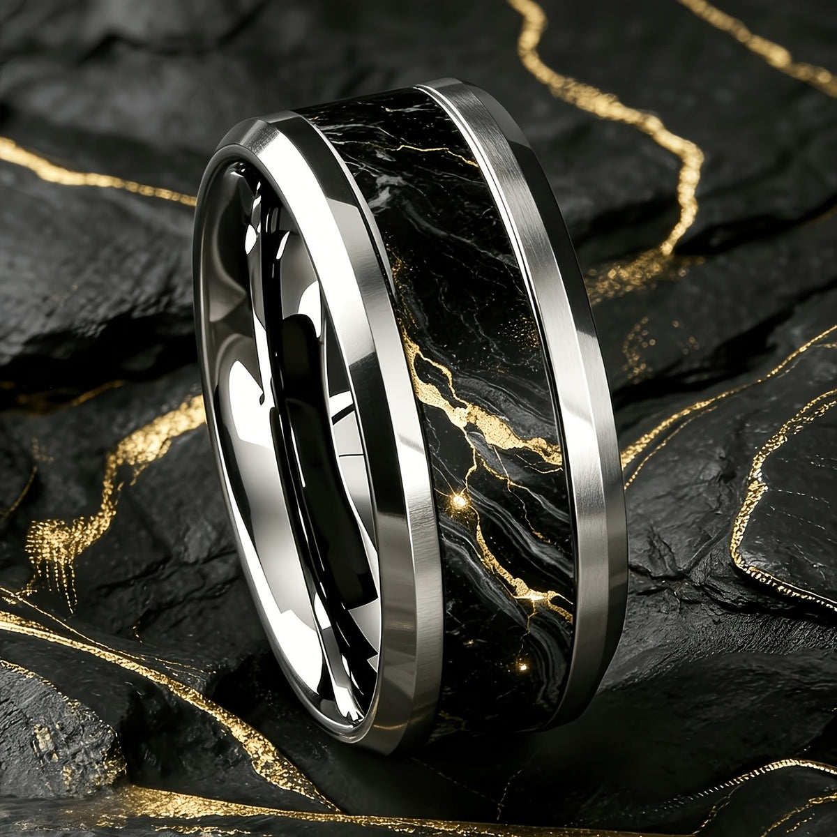 Black Marble Statement Ring