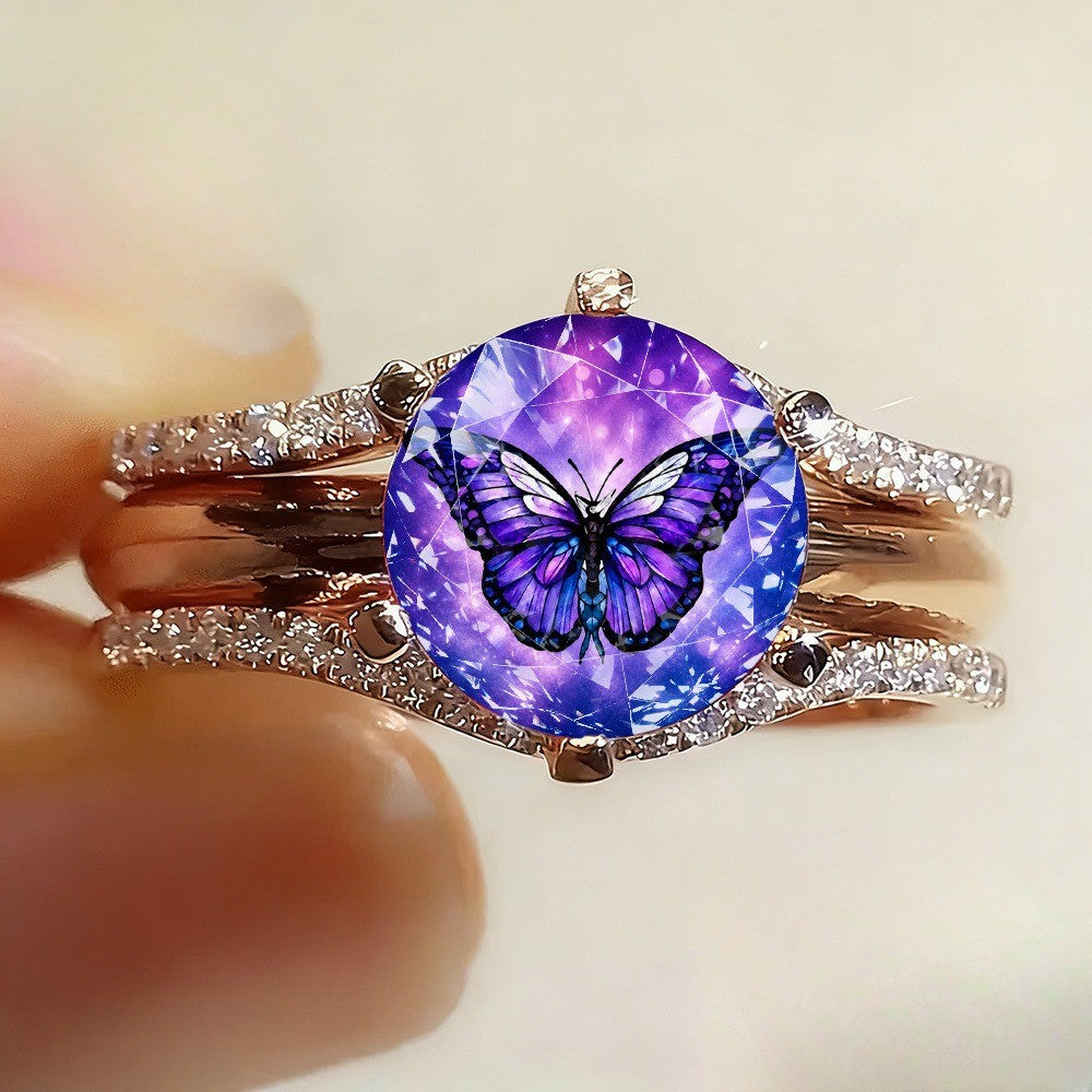 Purple Butterfly Galaxy Statement Ring