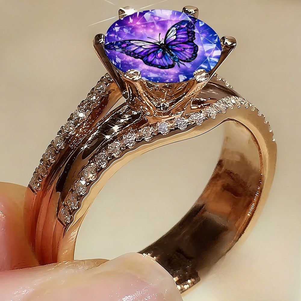 Purple Butterfly Galaxy Statement Ring