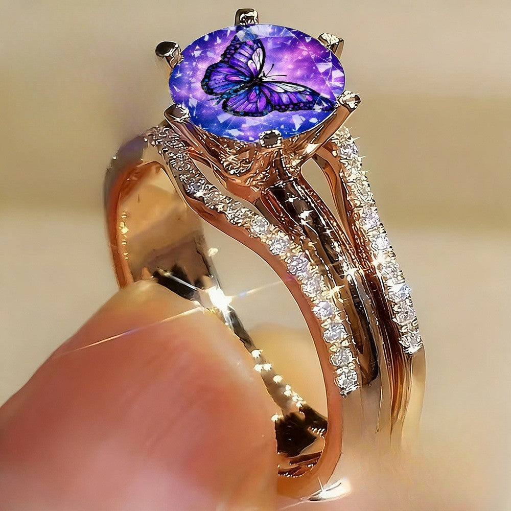 Purple Butterfly Galaxy Statement Ring