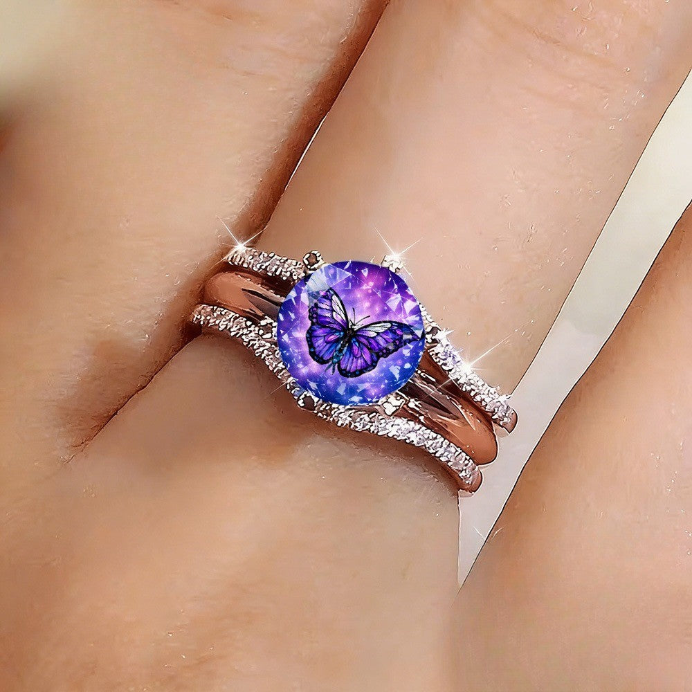 Purple Butterfly Galaxy Statement Ring