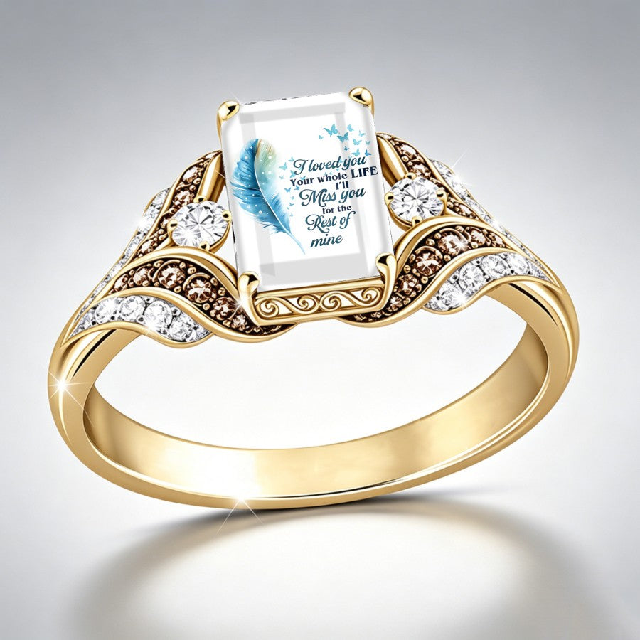Blue Feather Quote Square Ring