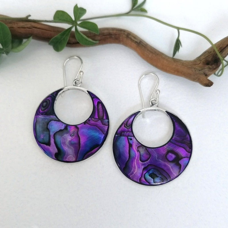 Purple Abalone Hoop Earrings