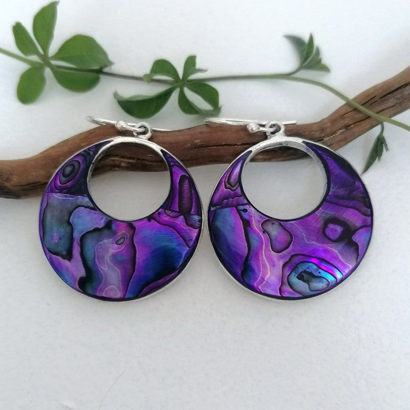 Purple Abalone Hoop Earrings