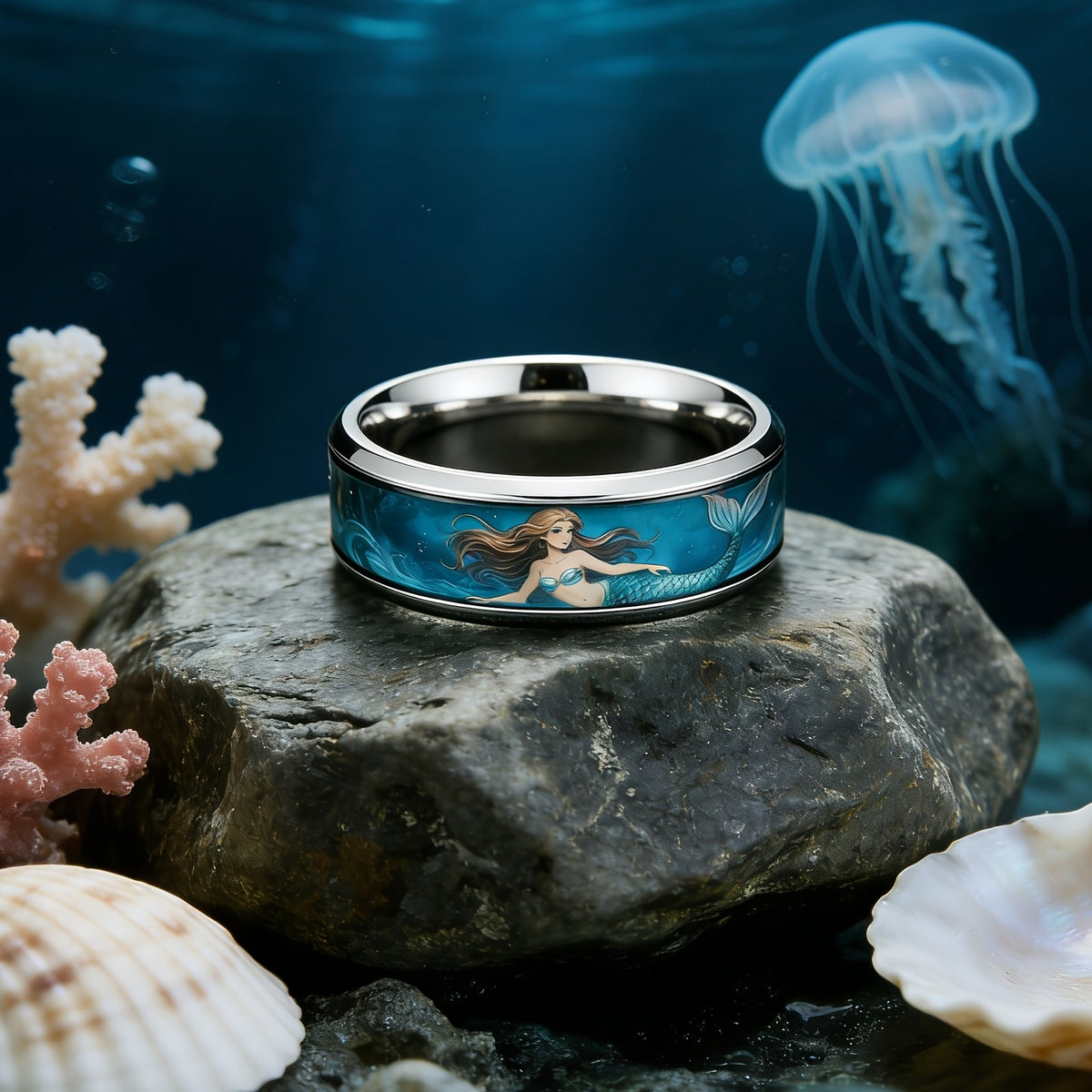 Ocean Mermaid Inlay Ring