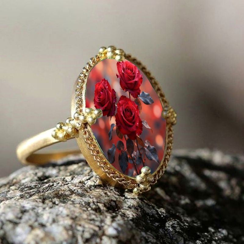Red Rose Oval Ring
