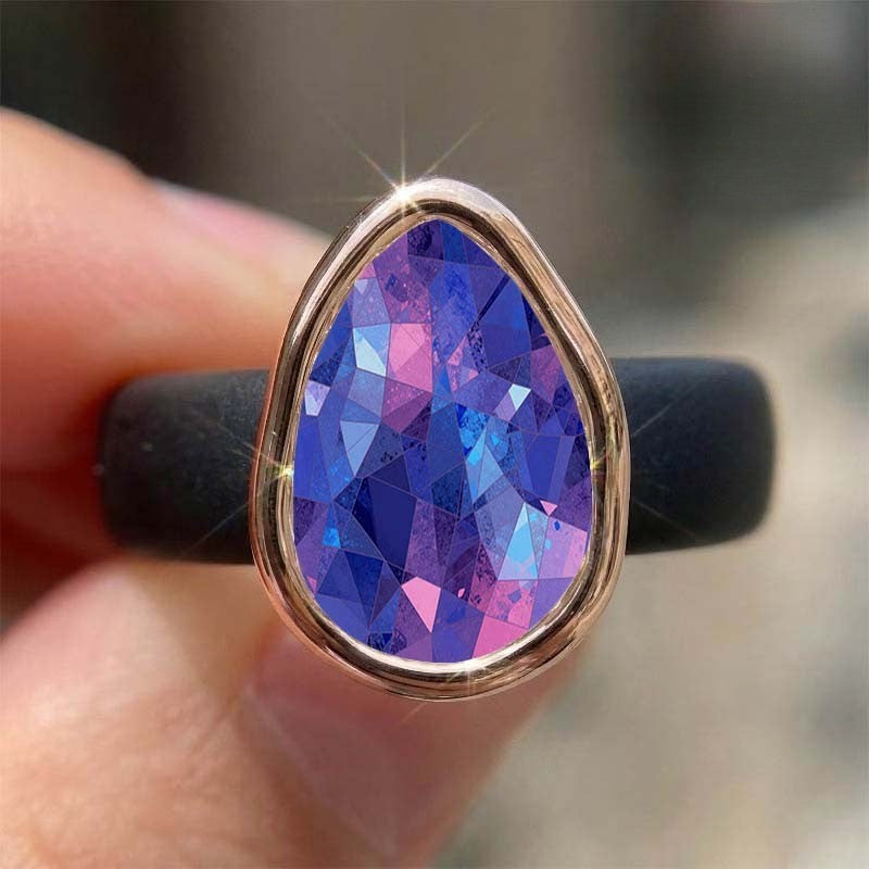 Iridescent Teardrop Glass Ring