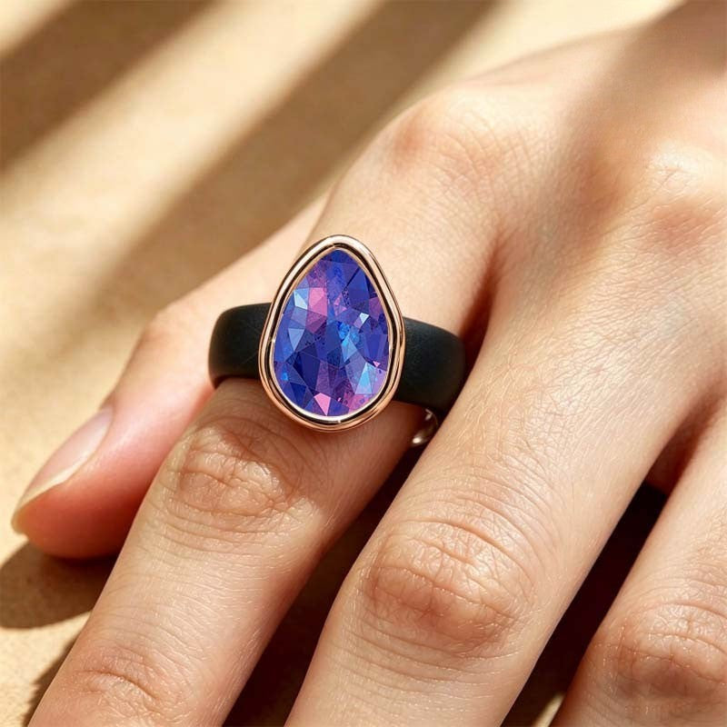 Iridescent Teardrop Glass Ring