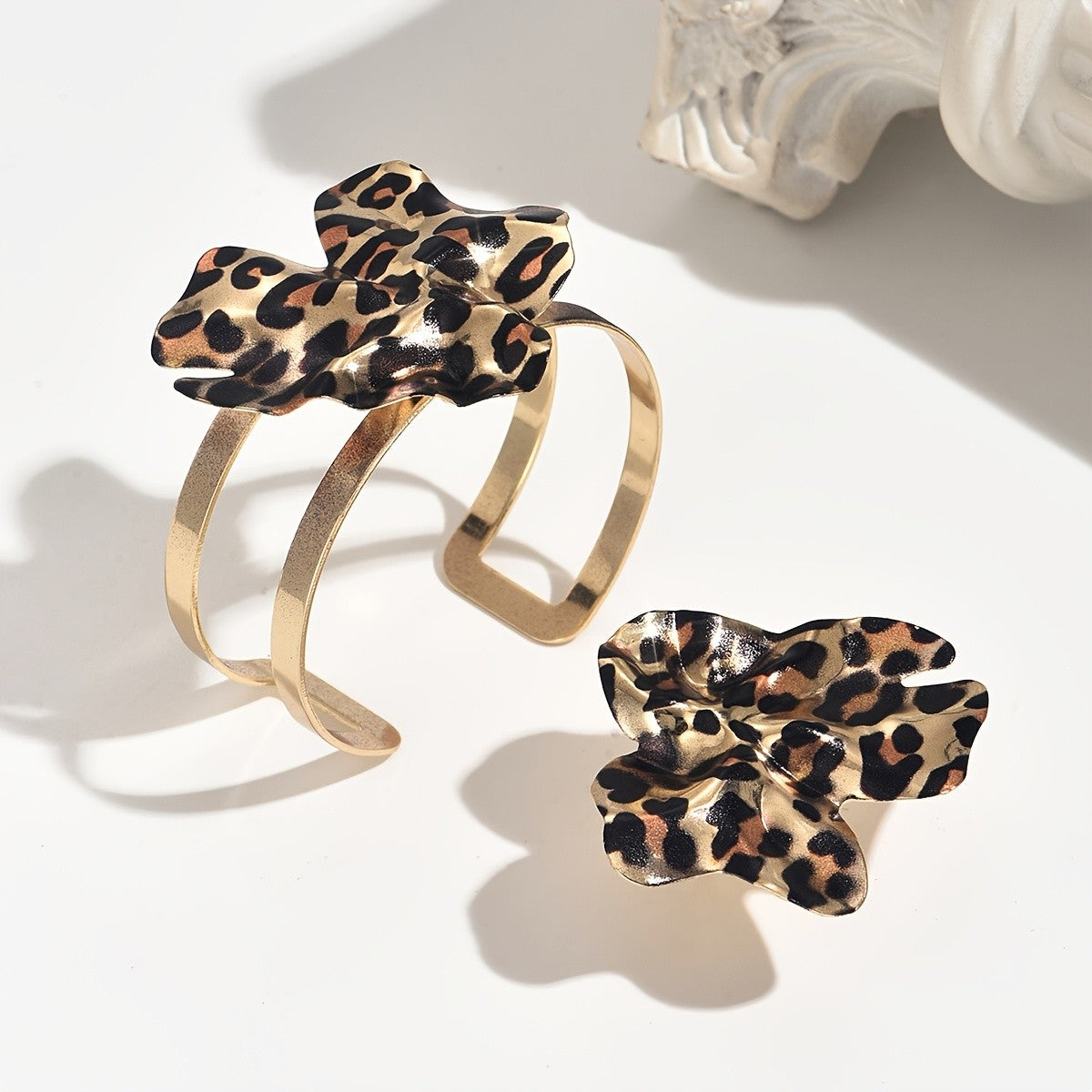 Leopard Floral Cuff & Ring Set