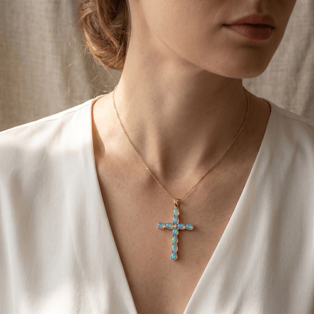 Iridescent Stone Cross Necklace