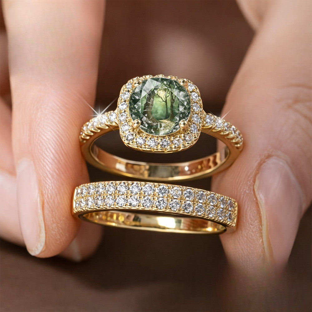Green Forest Scene Ring Set
