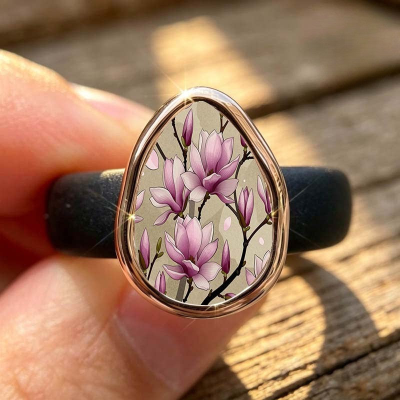 Pink Magnolia Teardrop Ring