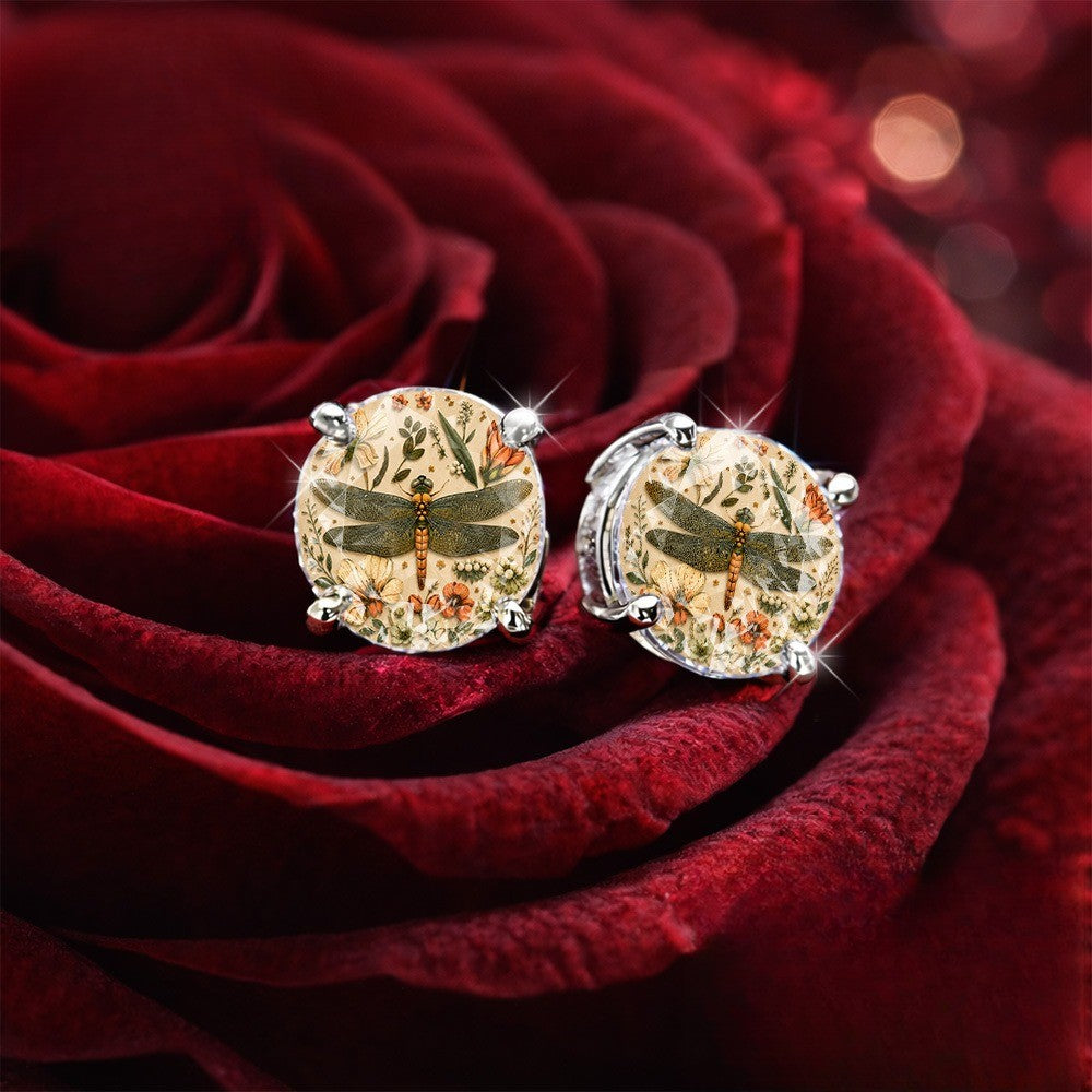 Dragonfly Botanical Glass Dome Stud Earrings