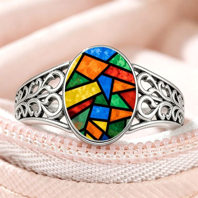 Colorful Geometric Filigree Ring