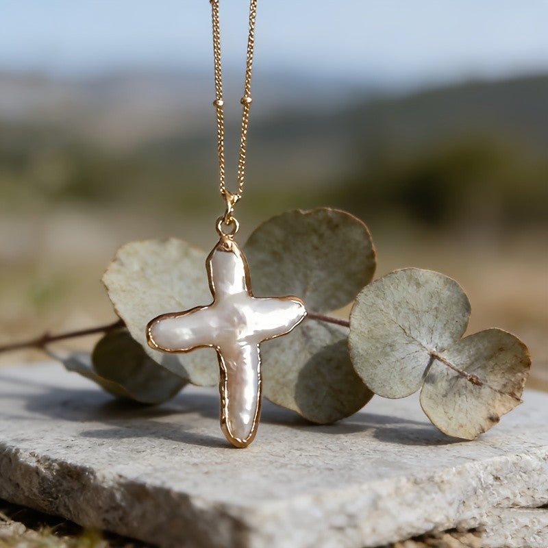 White Shell Cross Necklace