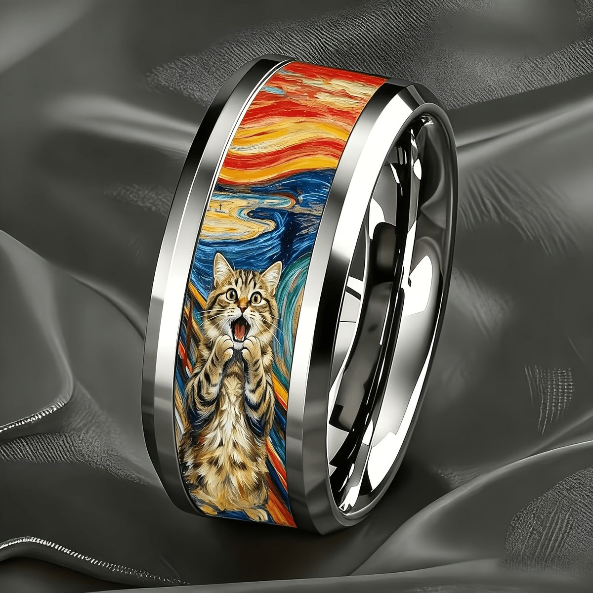 Oil Painting Cat Ring