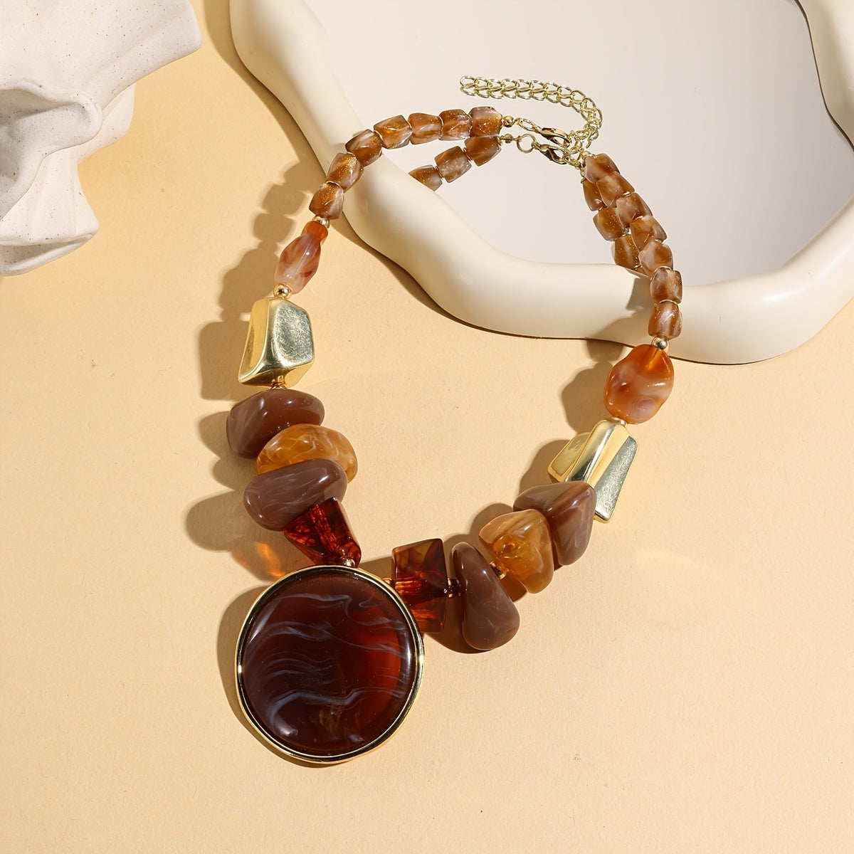 Amber Marbled Resin Statement Necklace