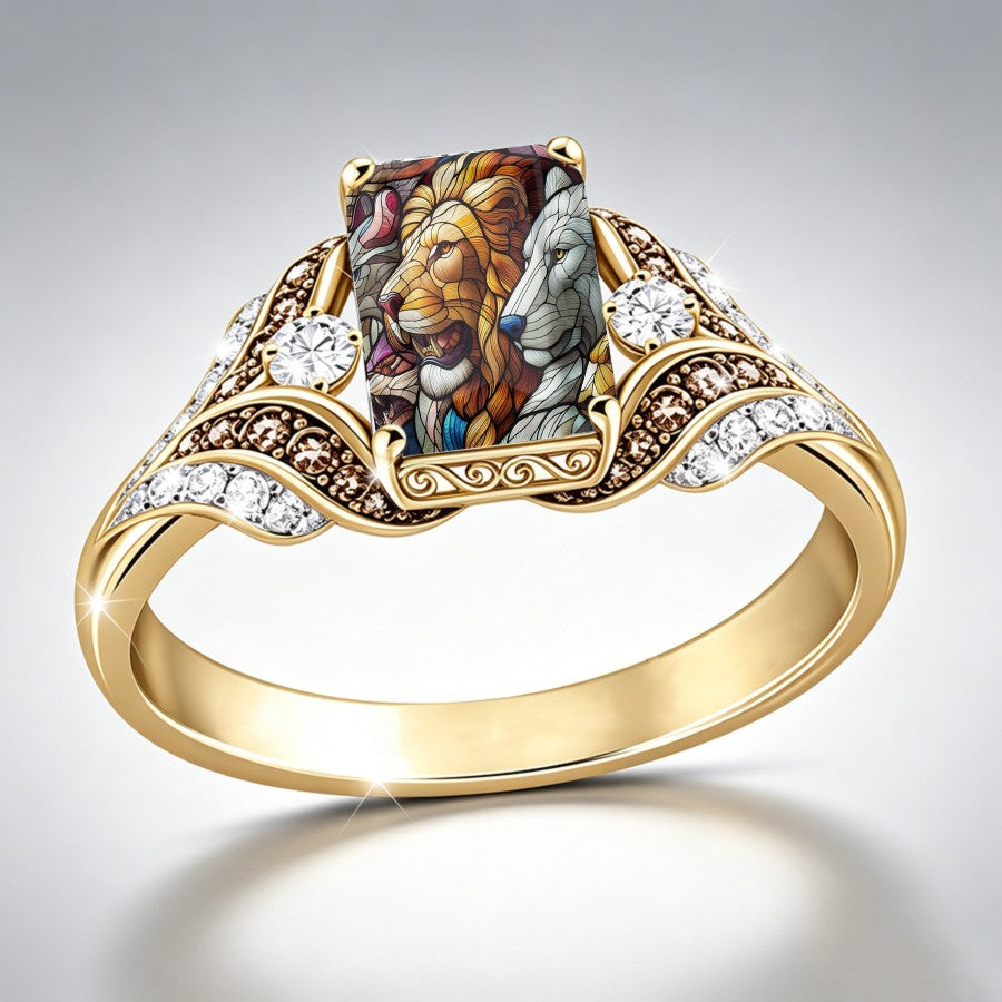 Lion & Wolf Square Ring