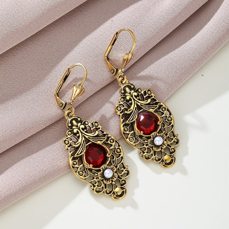 Red Zircon Filigree Drop Earrings
