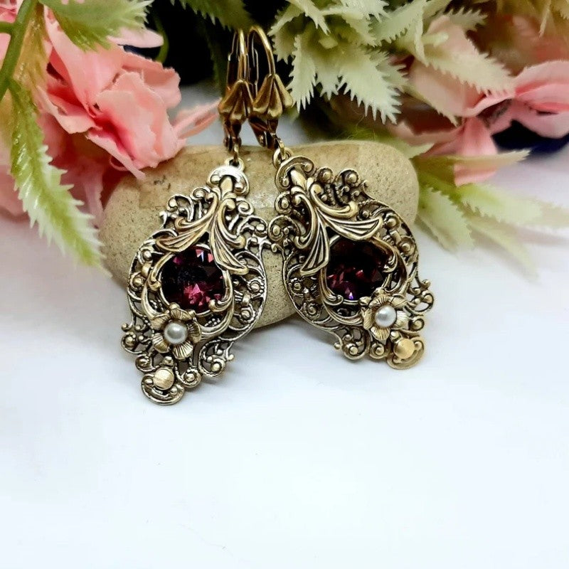 Red Zircon Filigree Drop Earrings