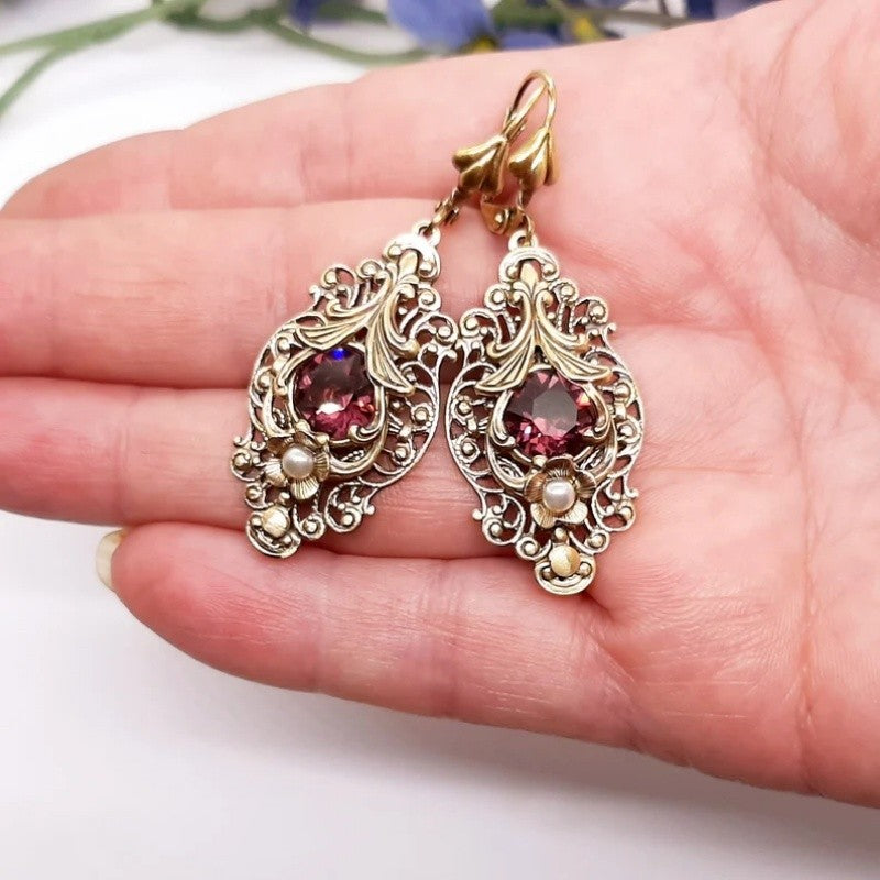 Red Zircon Filigree Drop Earrings