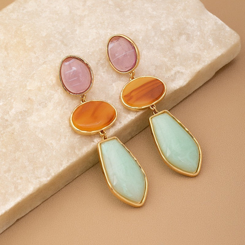 Multi-Color Three-Tier Drop Earrings