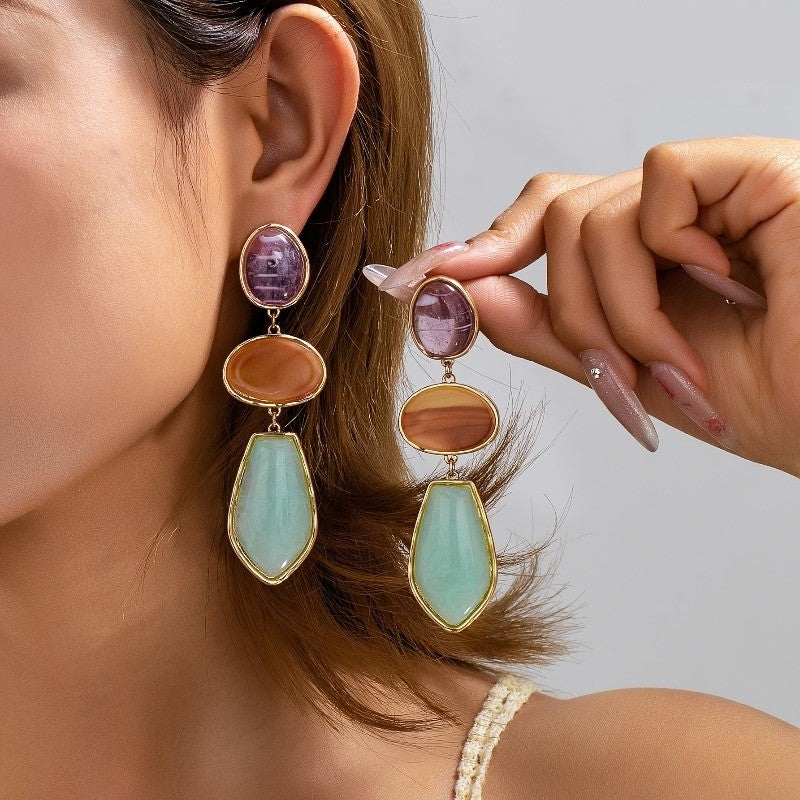 Multi-Color Three-Tier Drop Earrings