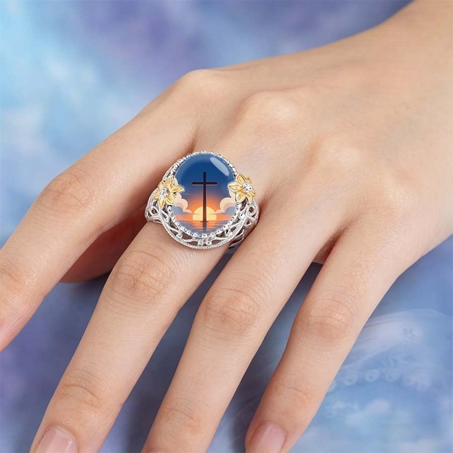 Cross Sunset Floral Dome Ring