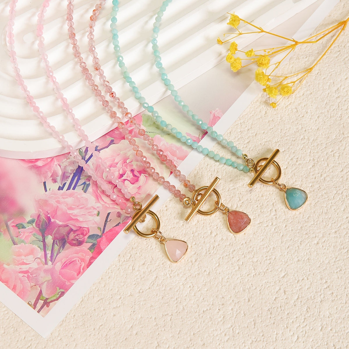 Faceted Stone Triangle Toggle Necklace
