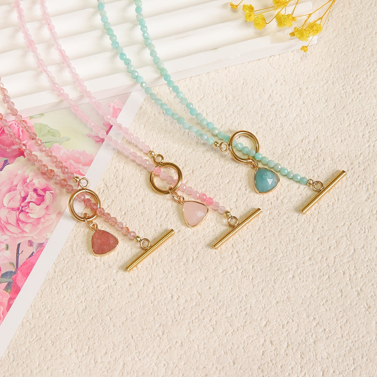 Faceted Stone Triangle Toggle Necklace